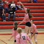 Hannah Suiter spikes the ball during a match against Meeteetse.