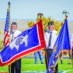 American Legion Post 29 members (l-r) John Bubla, Chuck Hopkin and Steve Crane. They presented the flags for the Riverside Military Appreciation Game. Lisa Kunkel