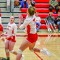 Cachelynn Forshee goes up to hit the ball back over the net on Friday against Burlington. Roxanne Petterson