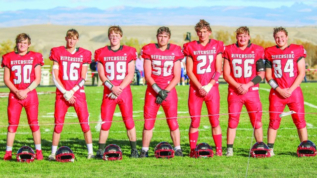 The Riverside Rebels Seniors (l-r) Dawson Scott, Brian Lee Anderson, Alan Landis, Corbyn Godfrey, Gavyn Cervantes, Zack Kuntz, and Eli Jensen. Roxanne Peterson