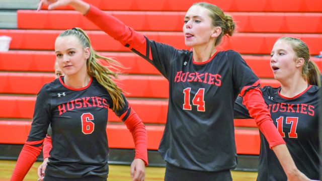 Adison Haslam, Sarah McNiven and Lucy McNiven celebrate the point at a previous Burlington home game. Stephanie Tolman